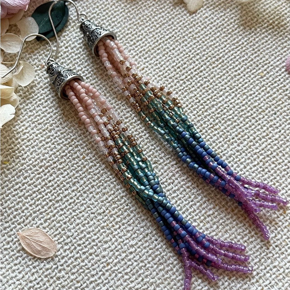 Handmade Beaded Fringe Earrings